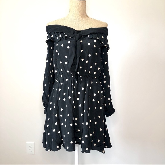 LOVERS + FRIENDS New Black Polka Dot Ruffle Trim Dress - Picture 2 of 11